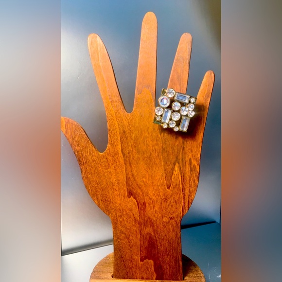 VINTAGE Metallic Silver Statement ring Rhinestone Vintage Brass tone adjustable - Picture 10 of 10